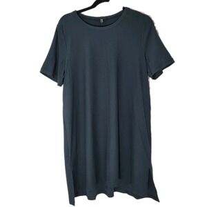 Eileen Fisher Stretch Crepe T-shirt Mini Dress Tunic Short Sleeve Green Sz L USA